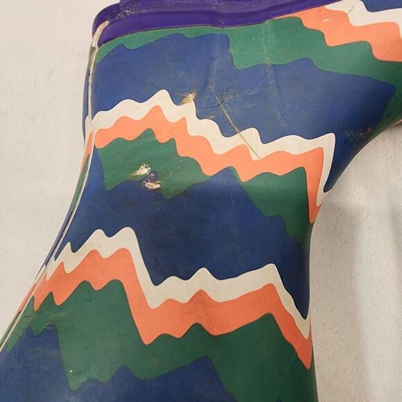 Hunter Kids First Storm Stripe Electric Rain Boots Size 4B/5G Green Blue Boys Gi - Picture 10 of 14